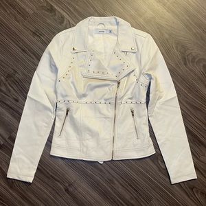 JustFab white leather moto jacket XS